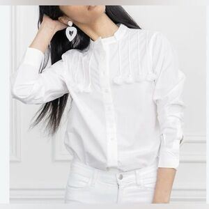 The Shirt Rochelle Behrens | White Tassel Button Down Blouse | XS Cotton